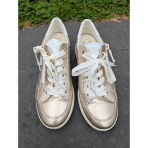 Ara Women's Ramona Side Zip Lace Up Sneaker Sz 8 Metallic Gold Preppy